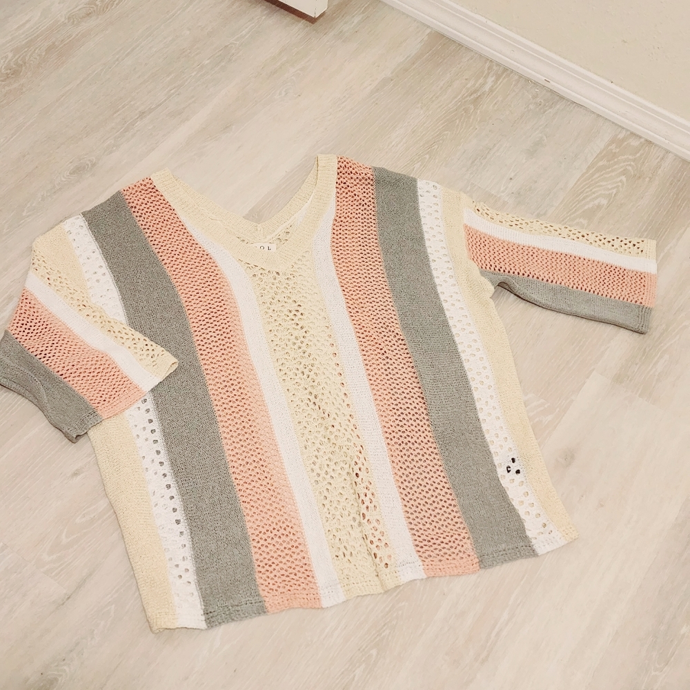 Pol open weave short sleeve sweater small NEW